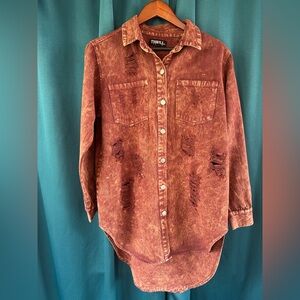 Thrill Jeans Distressed Button-Up